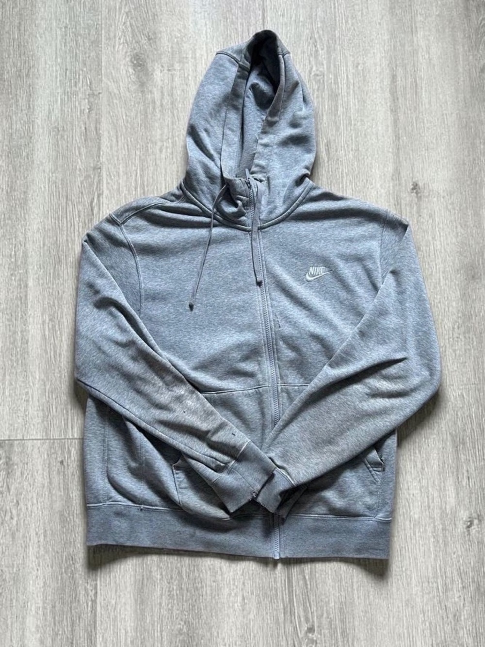 Nike Light Gray Fleece Zip Hoodie with Black Logo Tag